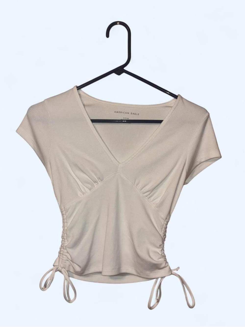 American Eagle White V-Neck Tie Up Hourglass Top Size S